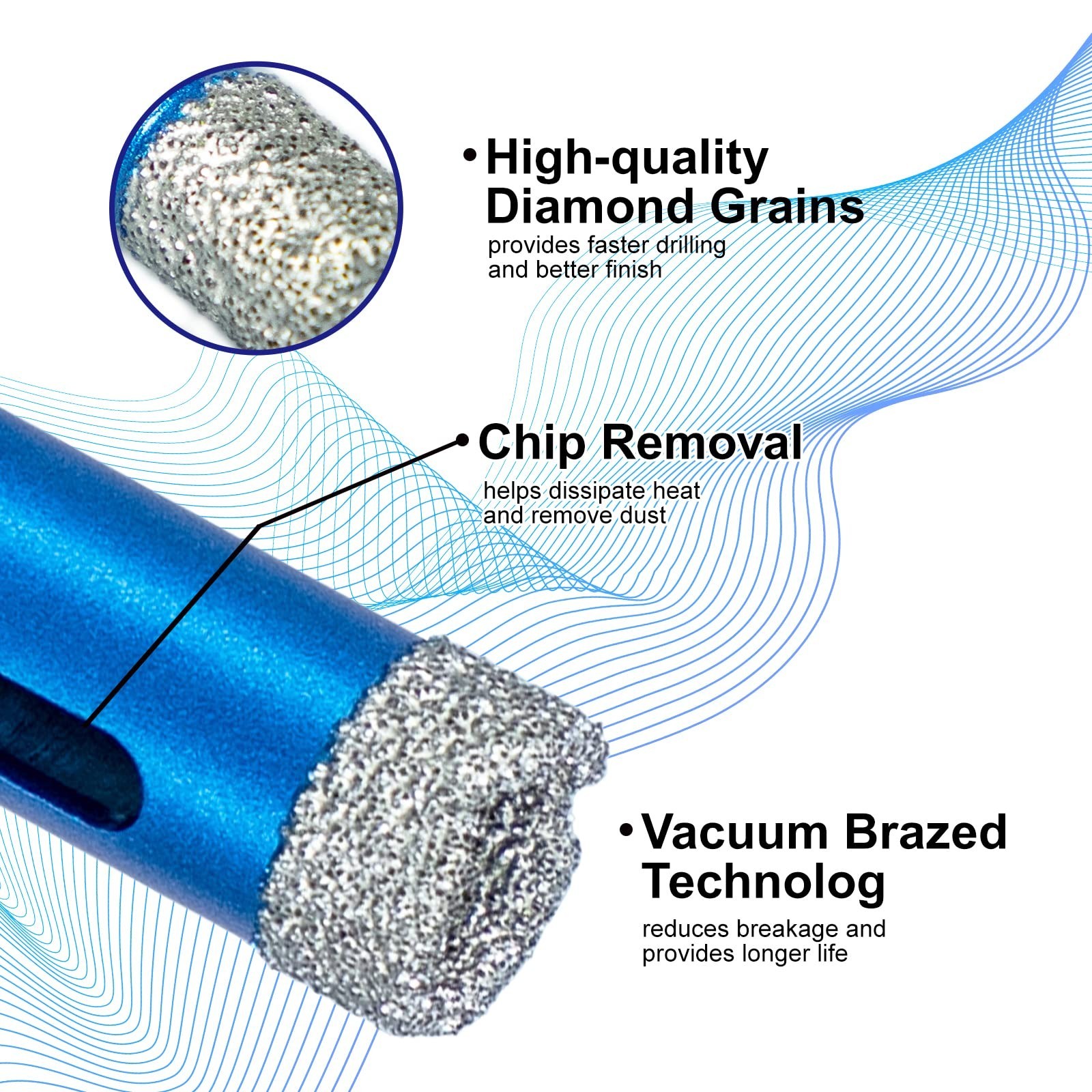 SALI Diamond Core Drill Bits Set 5pcs Tile Hole Saws Vacuum Brazed Hole Saw w…
