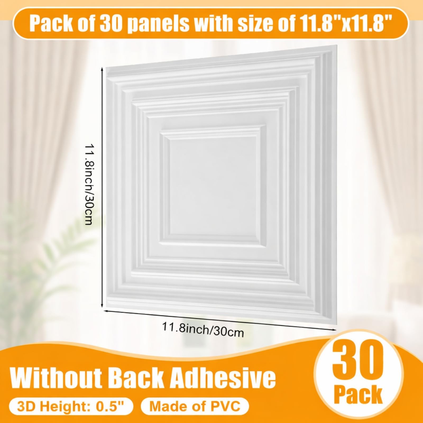 30 Pcs 12×12 Inch PVC Drop Ceiling Tiles – Glue-Up, Cuttable, Paintable DIY Pane