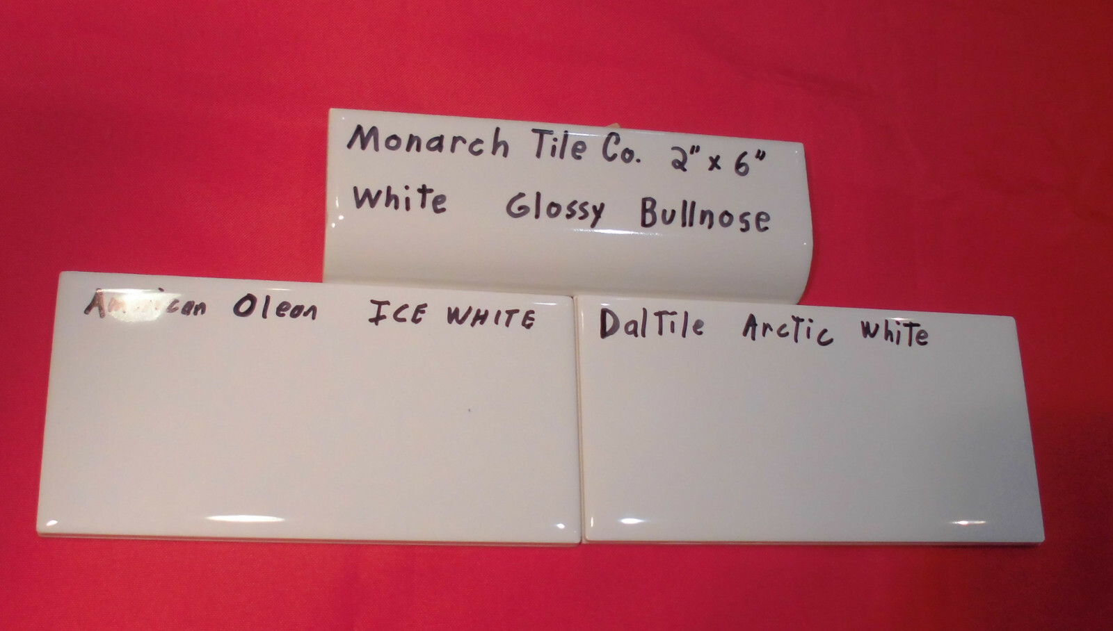 1 pc. Glossy White; 2″ X 6″ Ceramic Radius Bullnose Tile; New Mud Caps; Monarch
