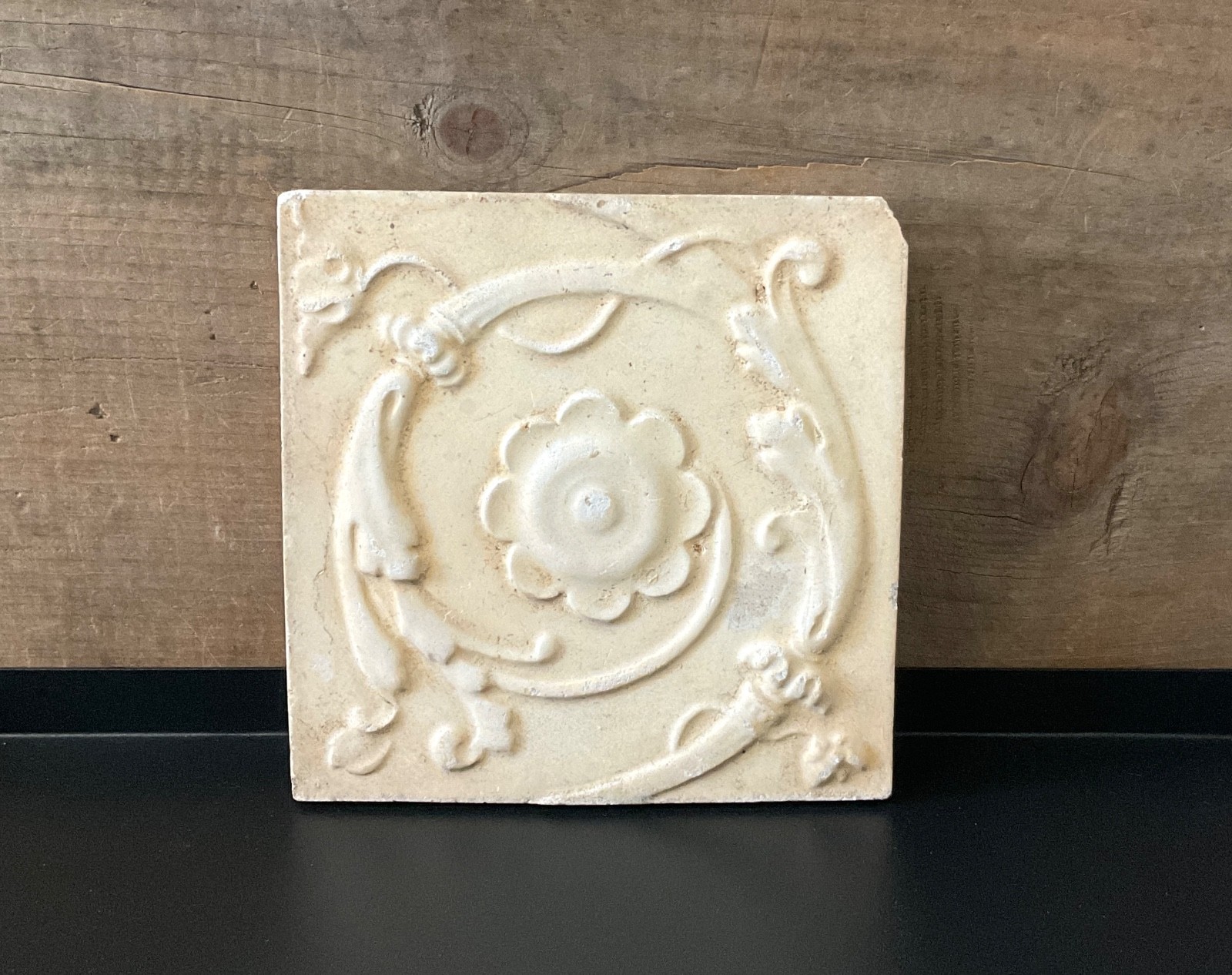 Vintage Tile Architectural Salvage Stone Cast Victorian Style 6” Rosette Tile