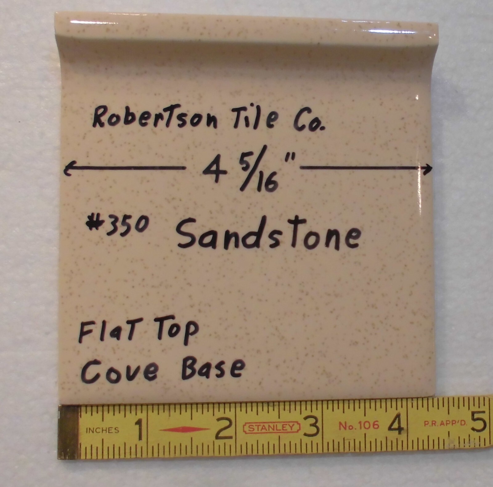 1 pc. Sandstone – Buckwheat: Cove-Base Ceramic Tile 4-5/16″ Robertson Co. Glossy