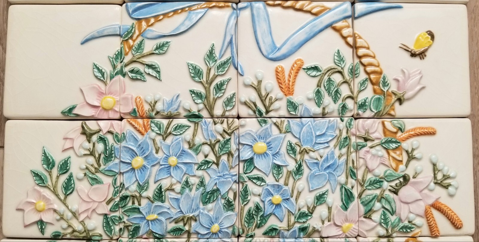 Ceramic Backsplash Tile Mural 3D HAND MADE Flower Basket Kitchen or Wall Install