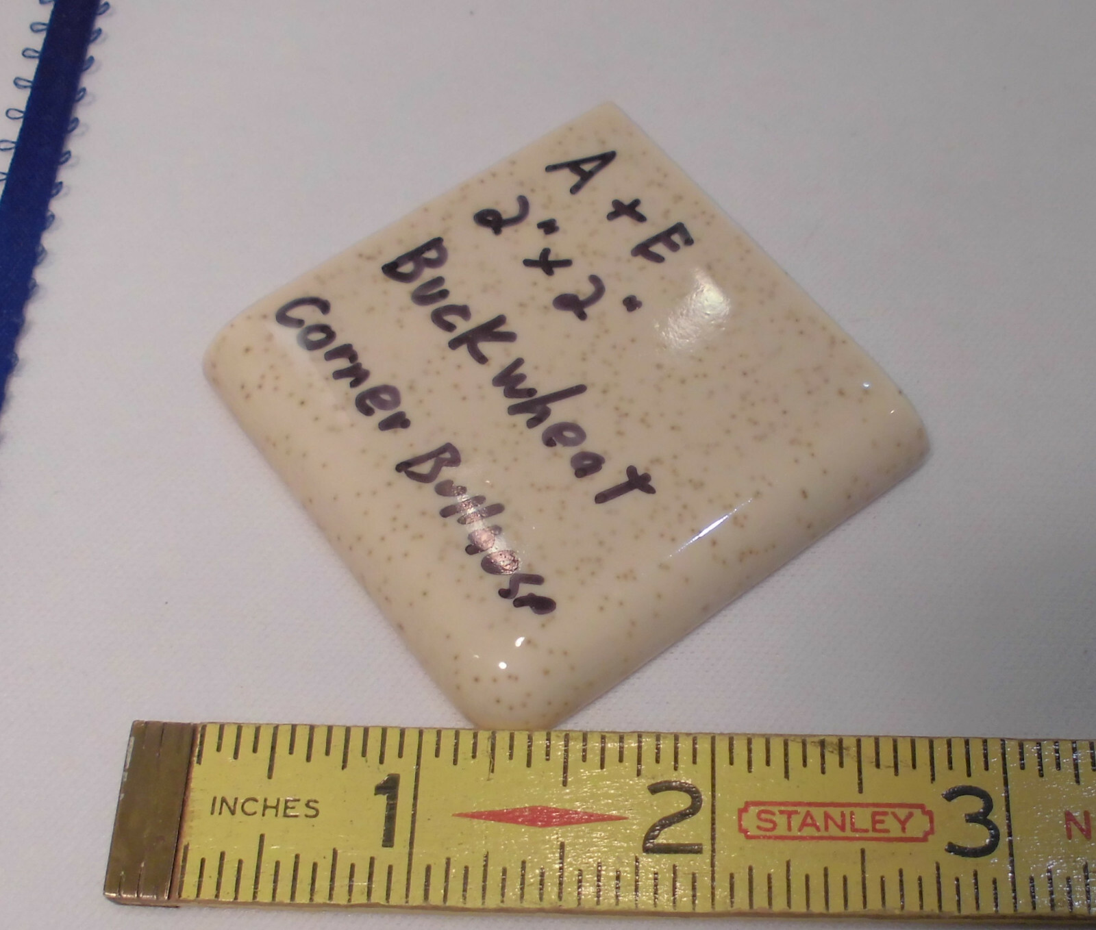 Buckwheat 2″ X 2″ X 5/16″ Ceramic Surface Bullnose Corner Tile; made 1940’s