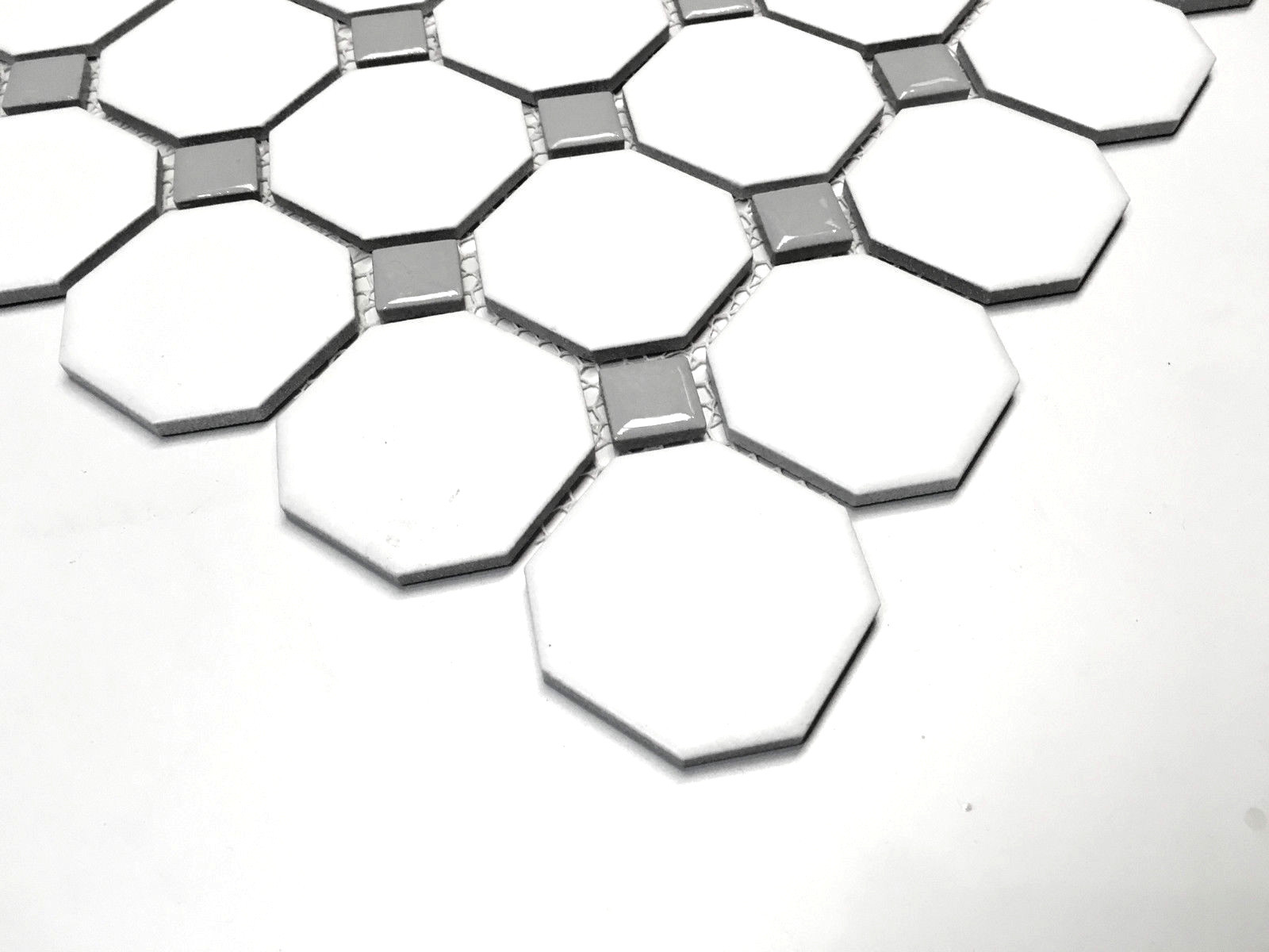 White and Gray Dot Octagon Porcelain Mosaic Floor Wall Backsplash Tile Kitchen