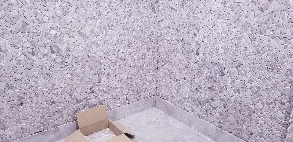 Soft Grey Pebble Flat Tile Mosaic Gray Stone Wall Shower Floor Back Splash
