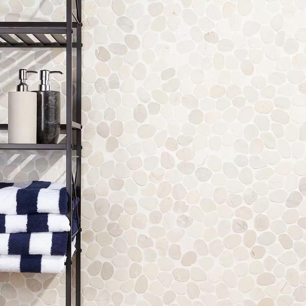 Countryside Sliced round 11.81 In. X 11.81 In. White Floor and Wall Mosaic (0.97