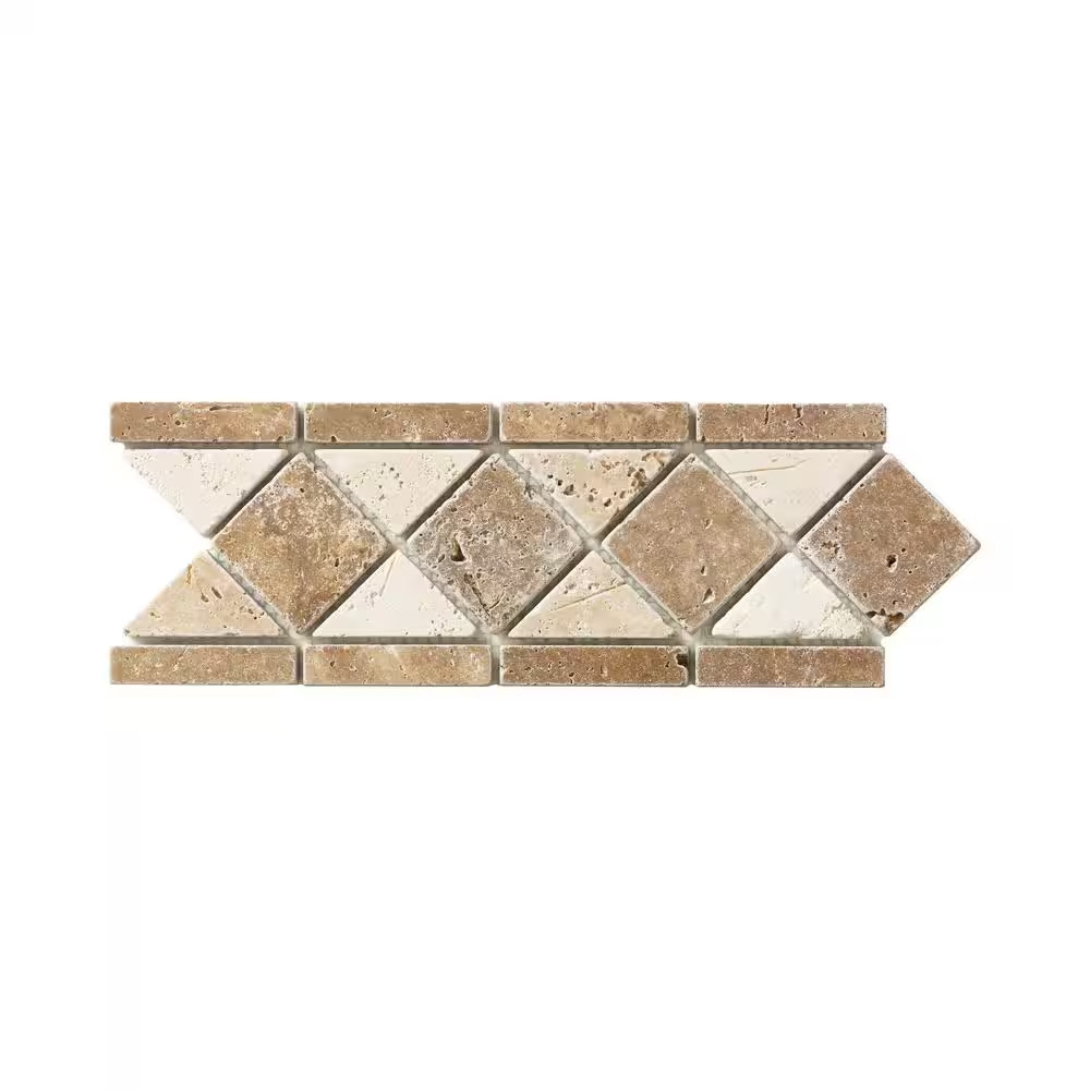 Tumbled Noce Listello 4 In. X 12 In. Decorative Accent Travertine Floor and Wall