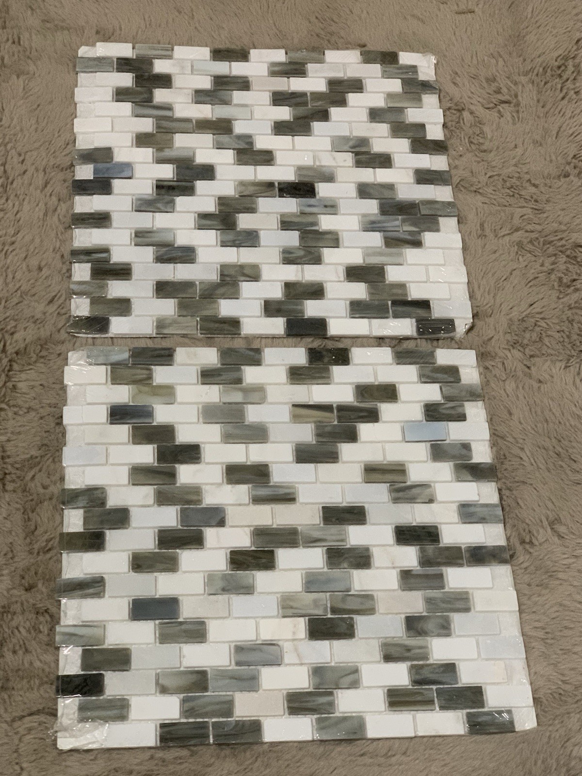 American Olean 12×12 Mosaic Tile Glass Stone Gray White Glossy 2 Sheets
