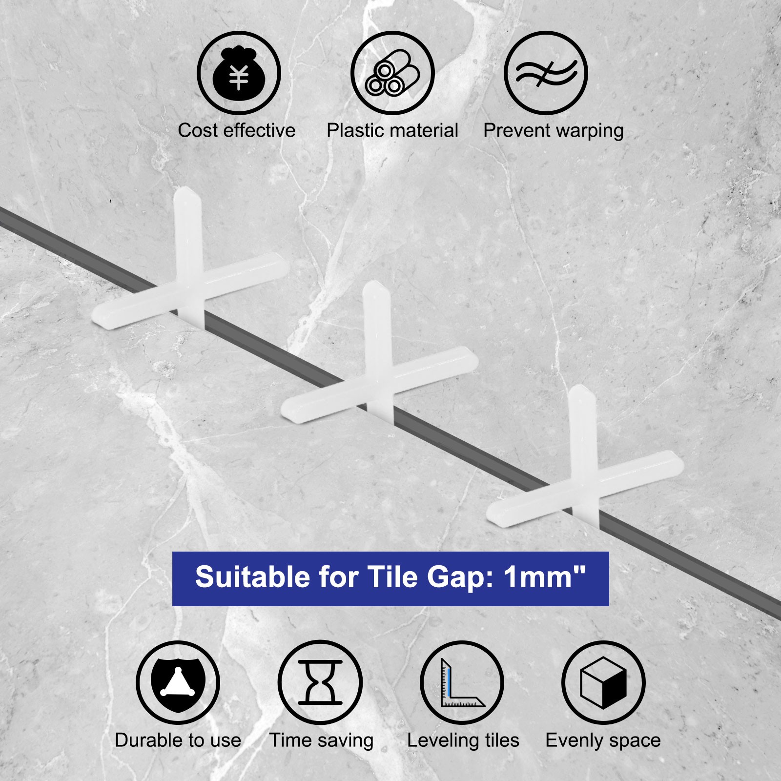 1600Pcs Tile Spacers, 1mm 1/32″ Cross Shape Wall Floor Tile Spacer, White