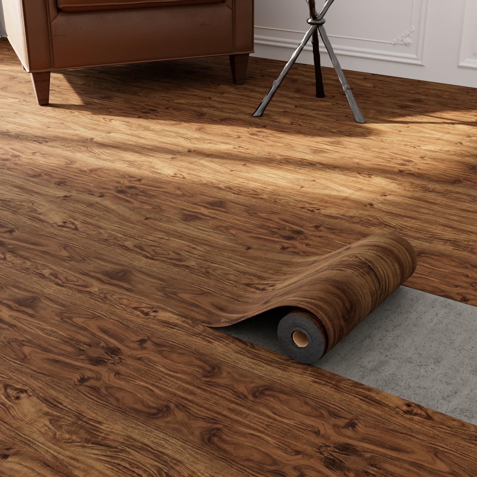 Peel and Stick Vinyl Flooring Roll 15.7″x 118″/12.9 Sq.Ft, Thicken Self Adhes…