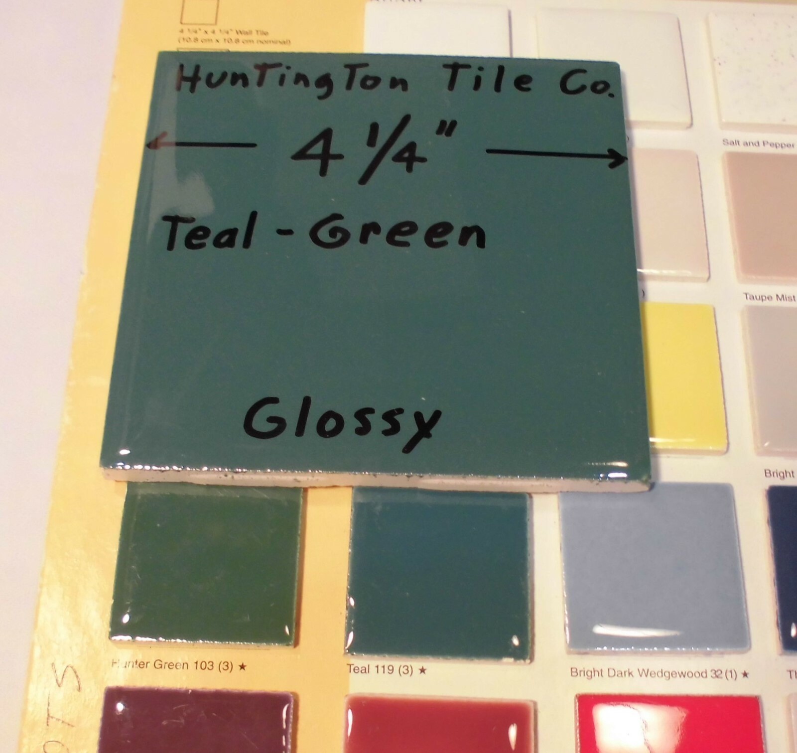 6 pcs. Glossy Ceramic Tiles *Teal-Green* 4-1/4″ Made USA by Huntington Co. NEW
