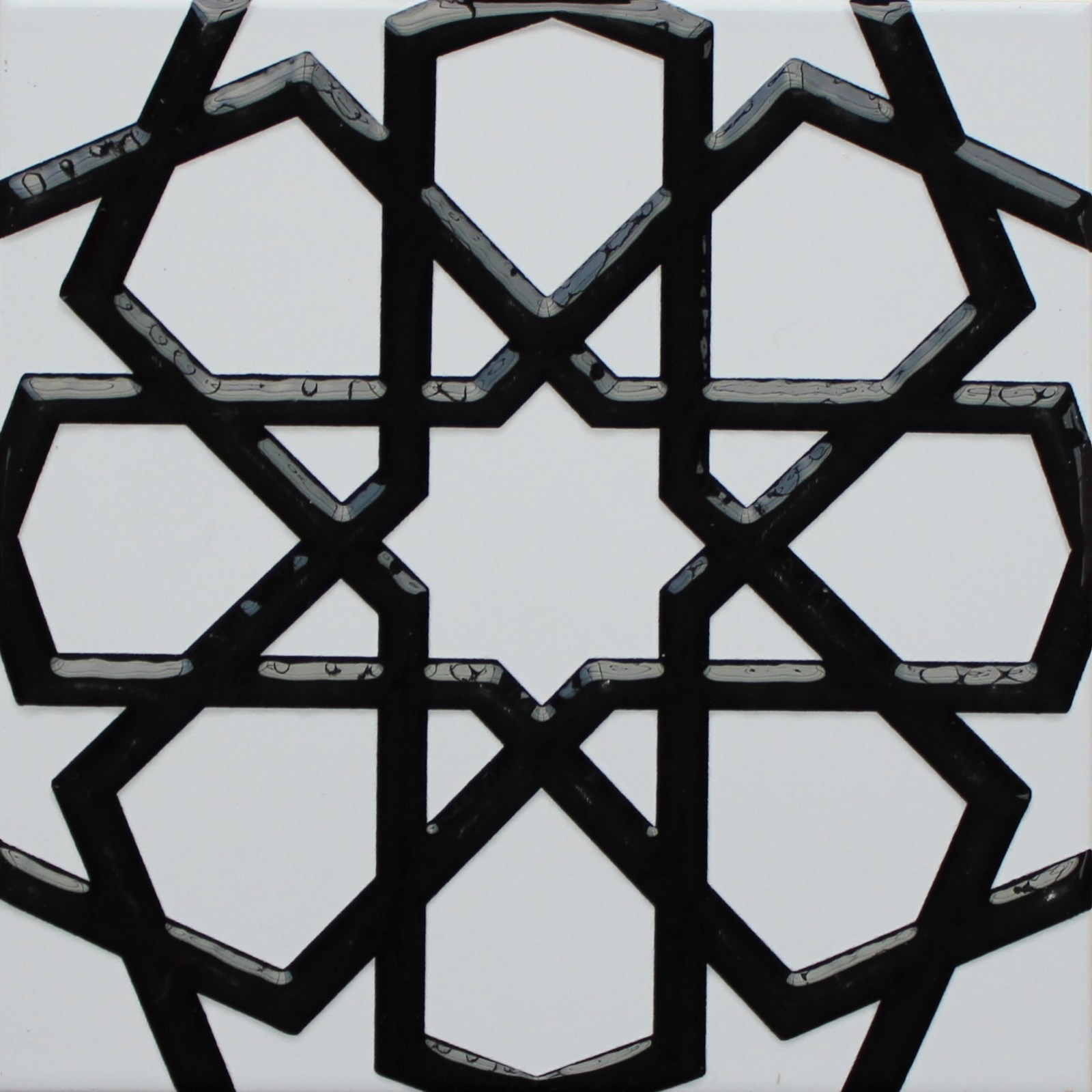 16″x16″ (40cmx40cm) Iznik Raised Black & White Geometric Pattern Ceramic Tile