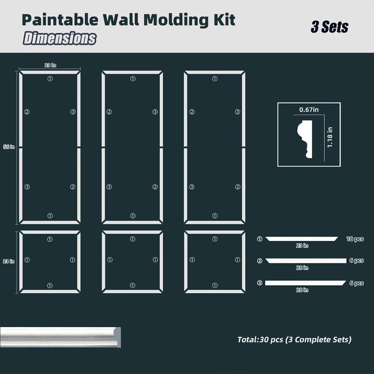 30-Piece Pre-Cut Wall Molding Set for Stylish Home Decor and Wainscoting