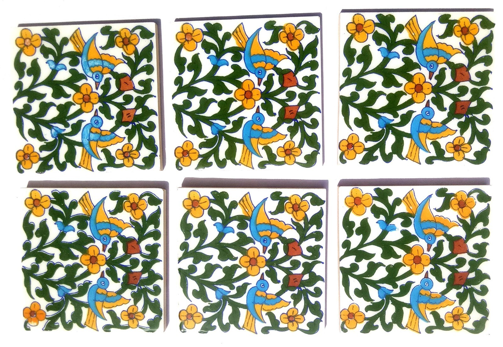 Interior Exterior Flooring Wall Ceramic Tile Multi & White 4 x 4 in Set of 6