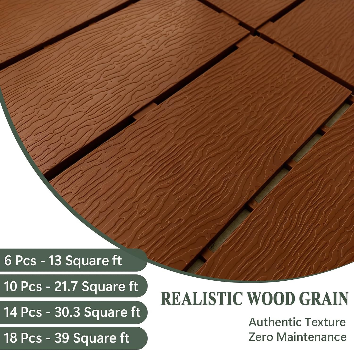 Plastic Interlocking Deck Tiles, Outdoor Patio Flooring 22 Sq Ft | Wood-Look Tex