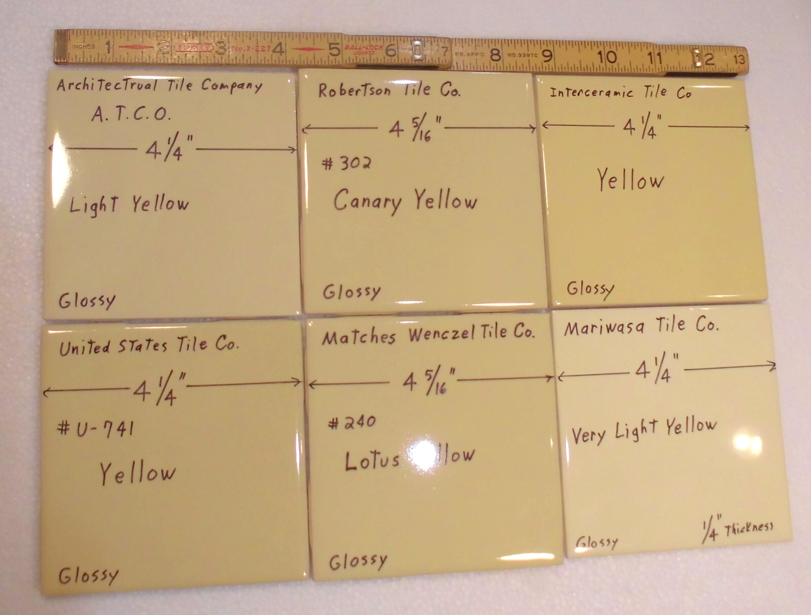 1 pc. Yellow 4-1/4″ Glossy Ceramic Tile by United States Tile Co. #U-741