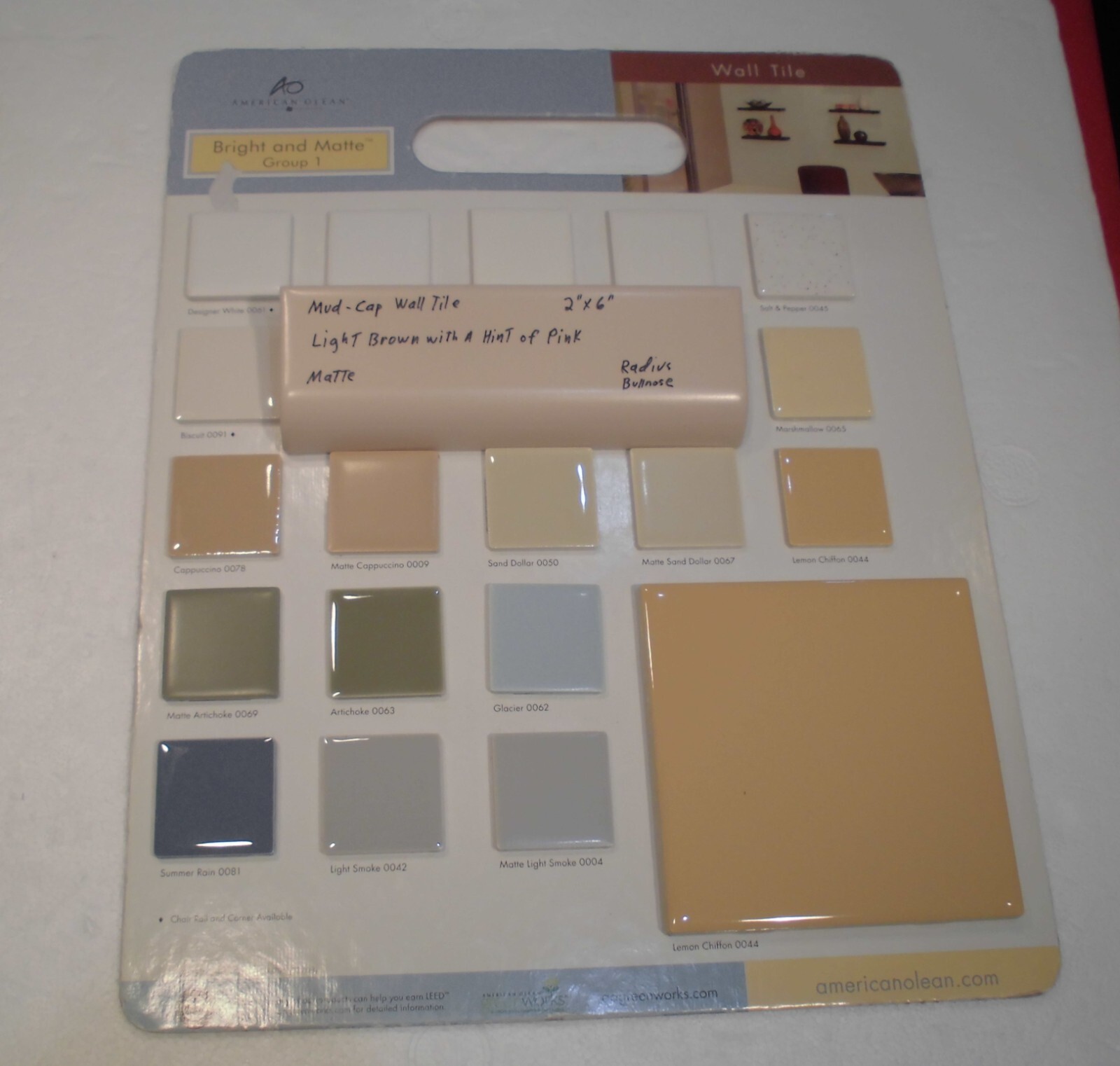 1 pc. Lite Brown+hint of pink: 2″ X 6″ X 5/8″ Matte Ceramic Radius Bullnose Tile