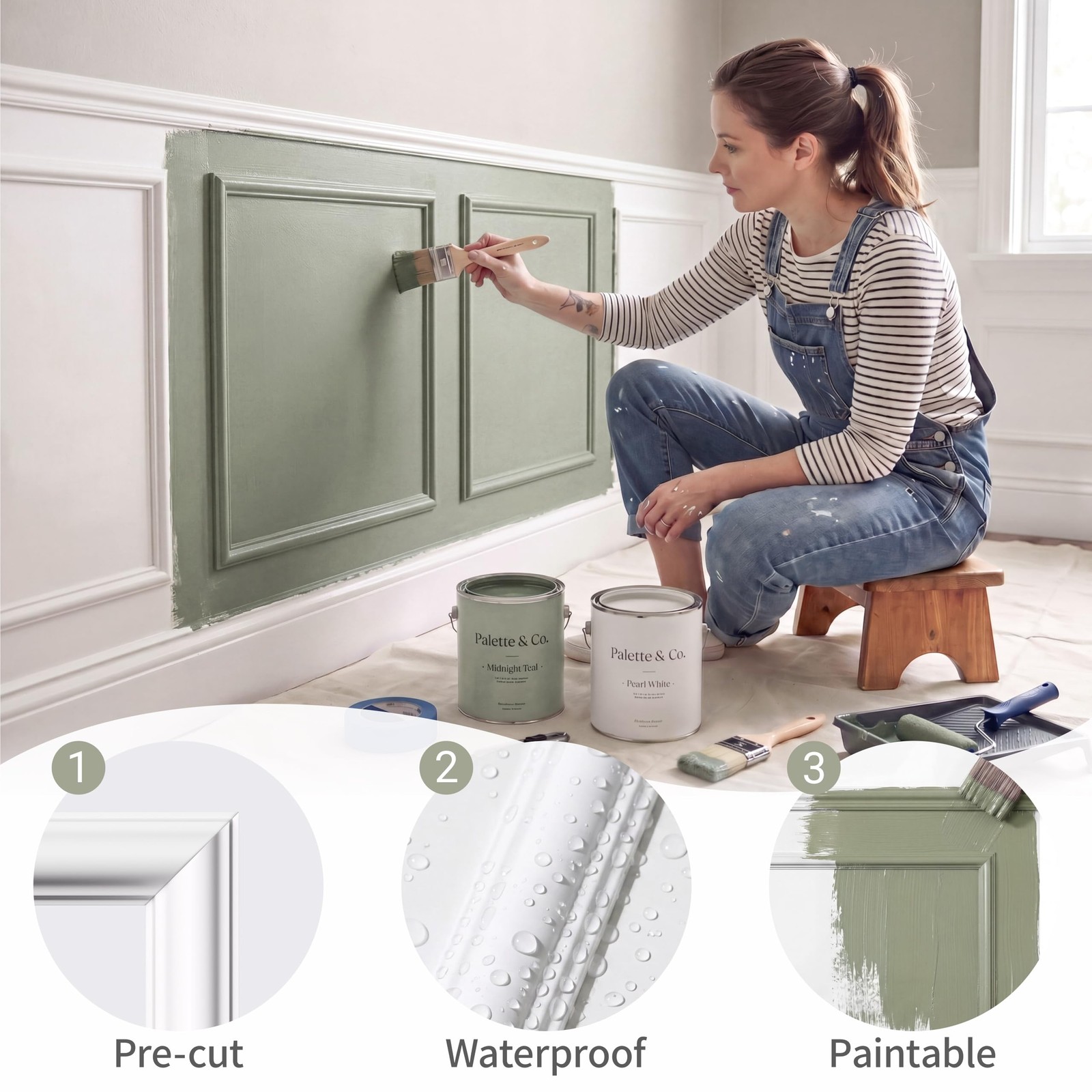 Pre-Cut 3 Set Peel and Stick Wall Molding Trim Kit, 20″ x27″, Paintable Prema…