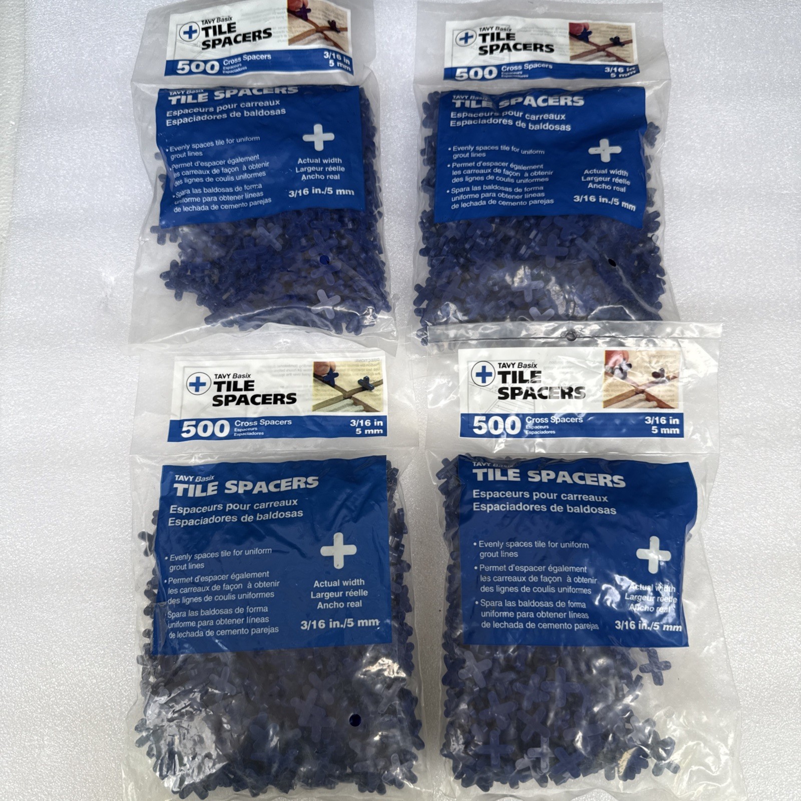 TAVY Basix 4 PACK of 500 Cross Plastic Tile Spacer 3/16″ 5mm 2,000 TOTAL
