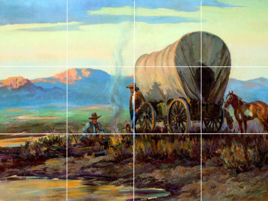 WIEGHORST cowboys Camping country western wagon ceramic tile mural backsplash