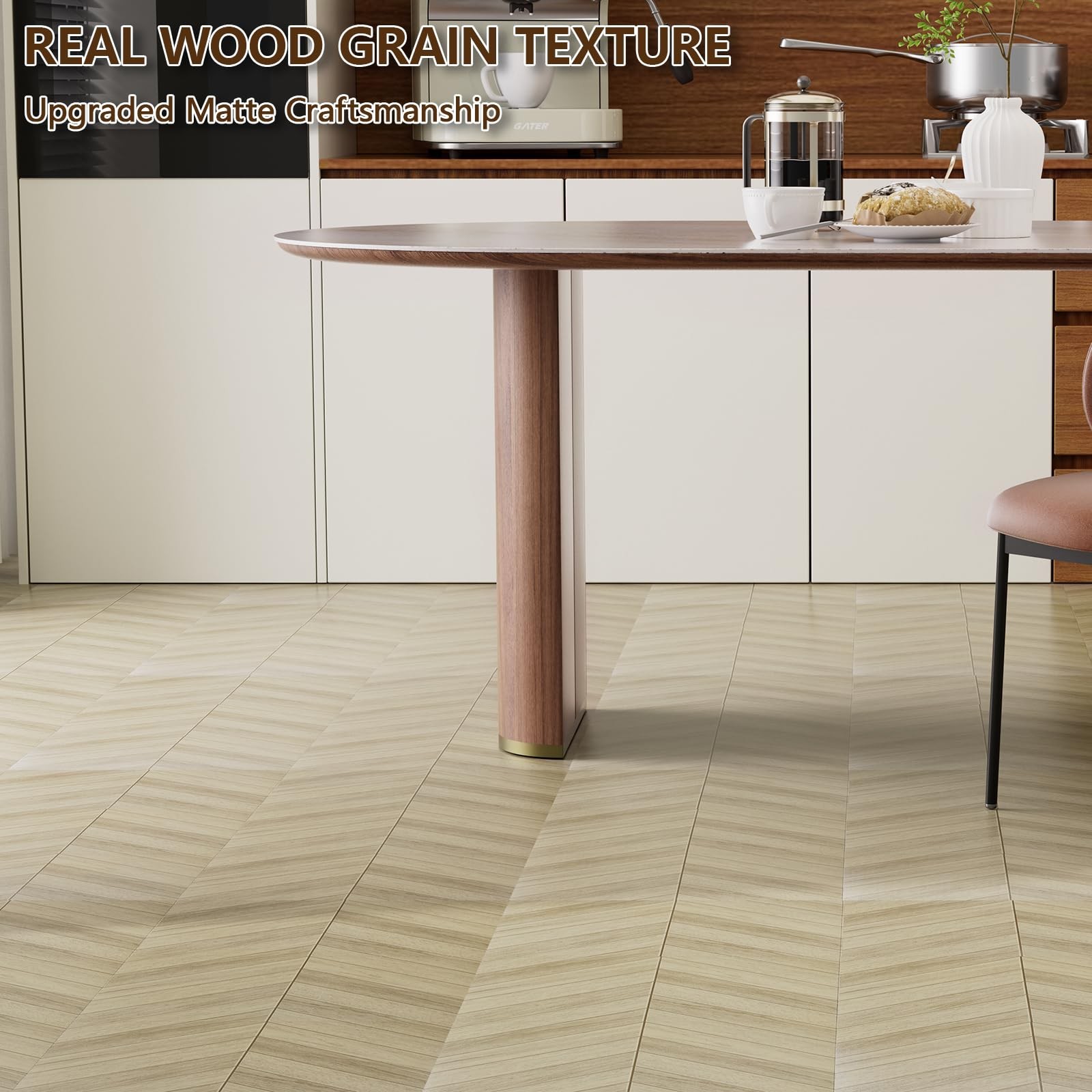 Peel and Stick Floor Tile, 20-Pack 12″ x 12″ Herringbone Wood Look Waterproof…