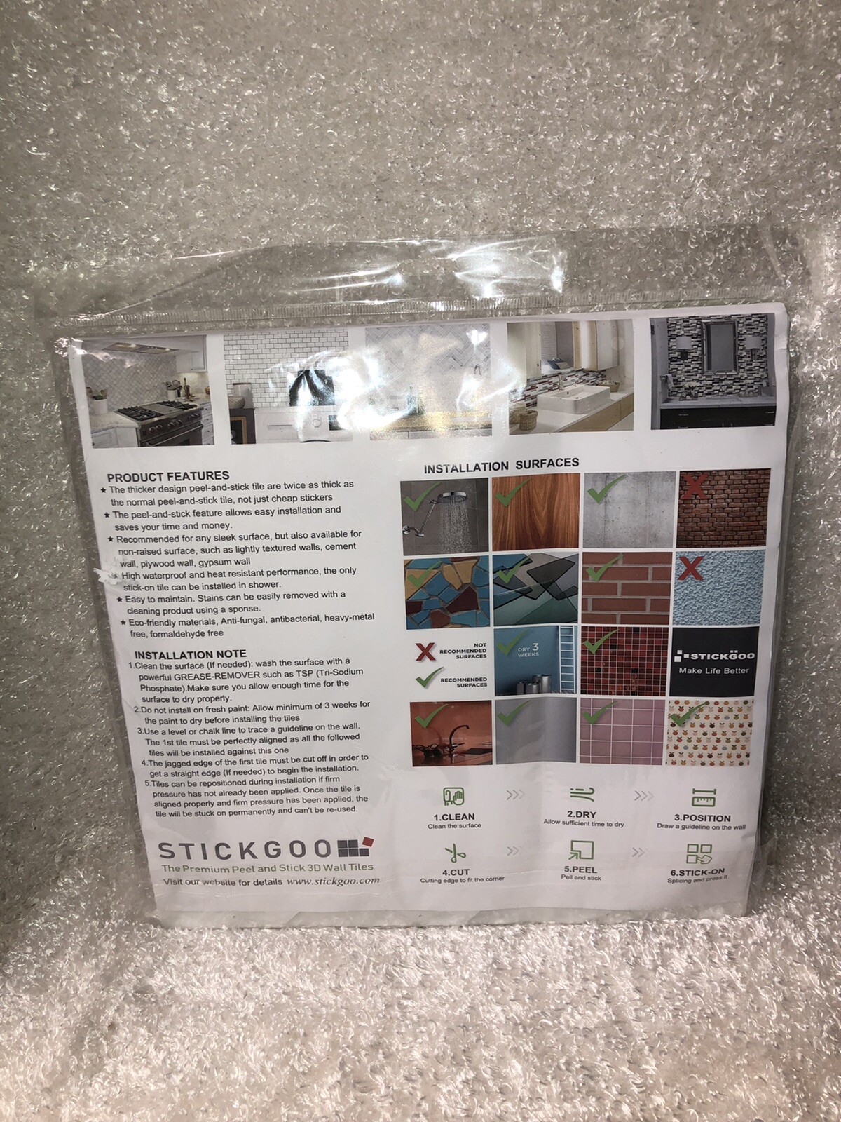 Stick Goo Peel And Stick 3D Wall Tiles 10 Pack Sheets Kitchen Bathroom Anti Mold