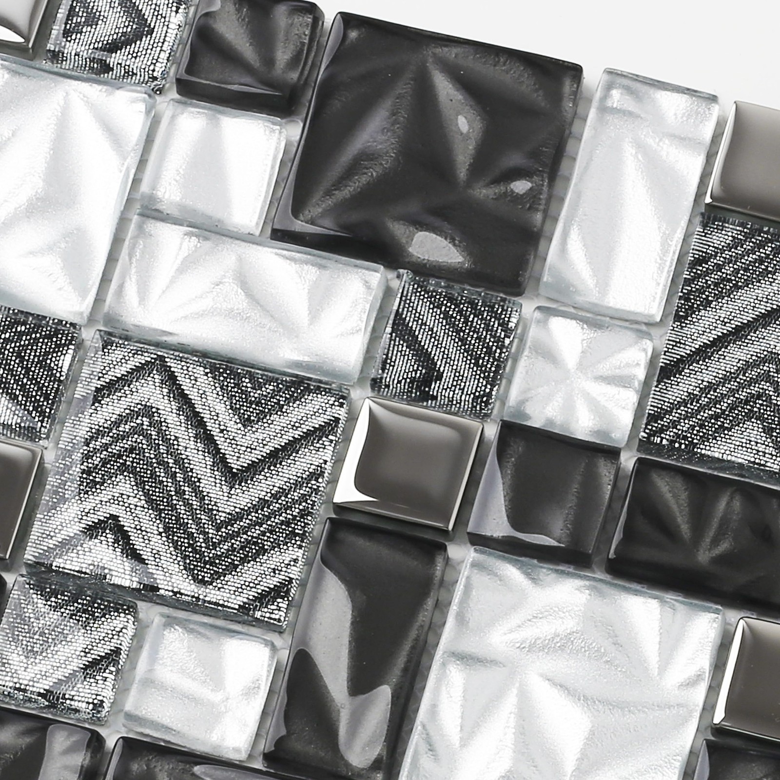 Elephantile Black & White Glass Tiles Kitchen Bathroom Wall Backsplash Mosaic…