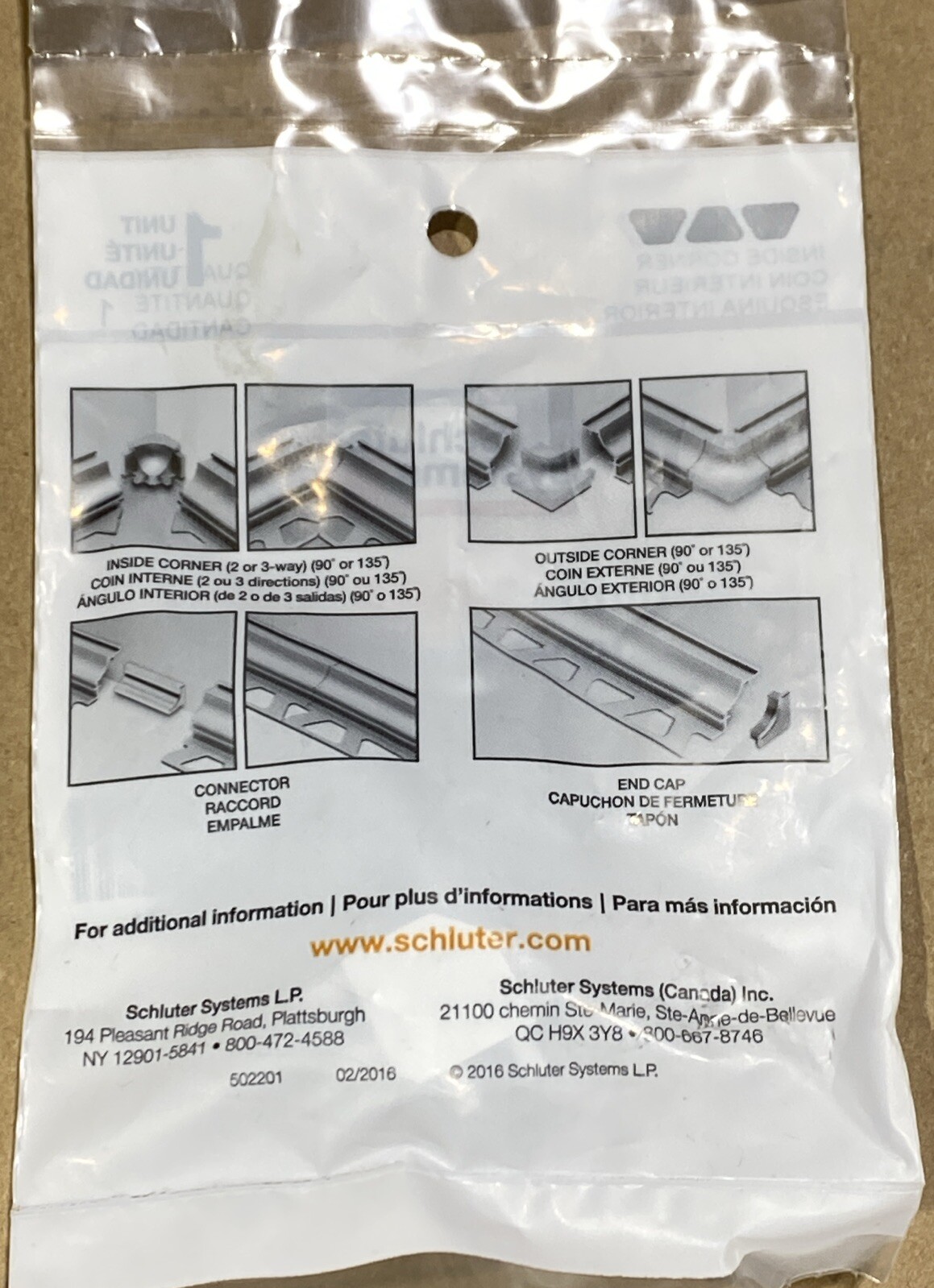 Schluter I90/AHK1S/AE Dilex-AHK Satin Inside Corner Anodized Aluminum New