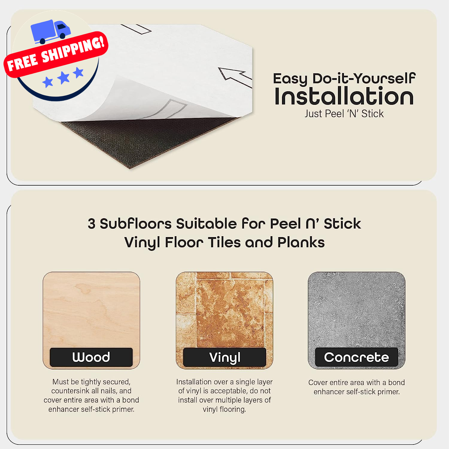 Vinyl Floor Tiles Peel & Stick Self Adhesive Flooring 12×12, 45 Tiles – 45 sq ft