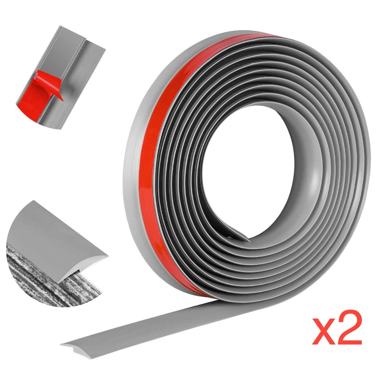 2 Pack – Floor Transition Strip 20Ft – Self Adhesive- Height Less Than 5mm- Gray