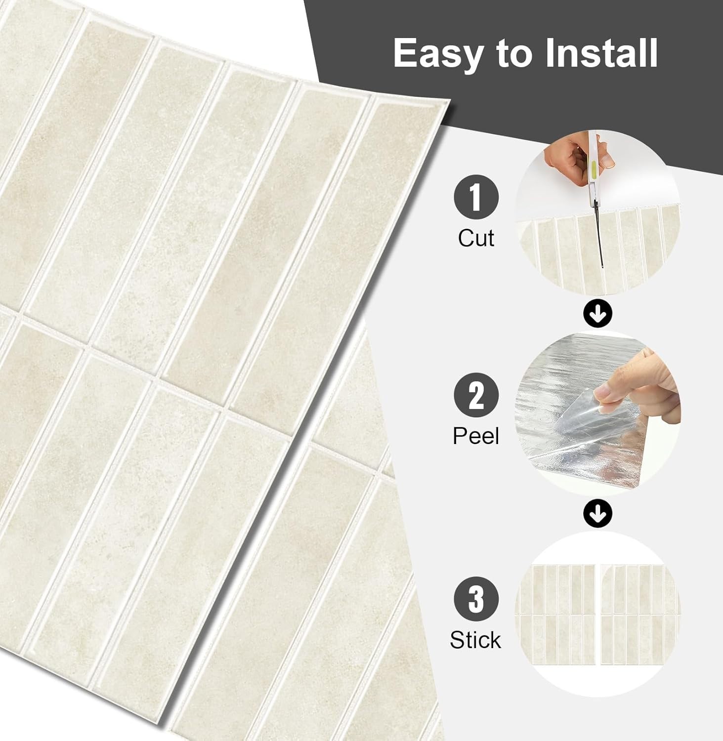 Beige 11.8×11.8in Peel & Stick Vinyl Backsplash Title (10 Sheets)