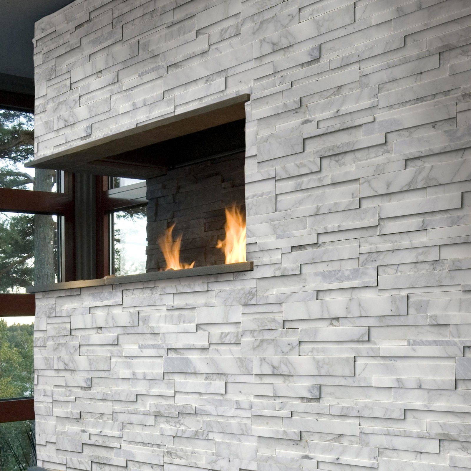 Ackland AKPLPM6X24H-3D-CA 6″ x 24″ Marble Hardscape Wall Tile – – Auric White