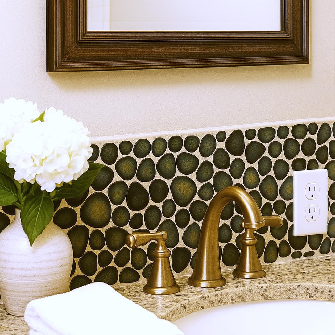 Blujellyfish Pebble Stone Tile for Shower Floor Bathroom Backsplash Accent Wa…