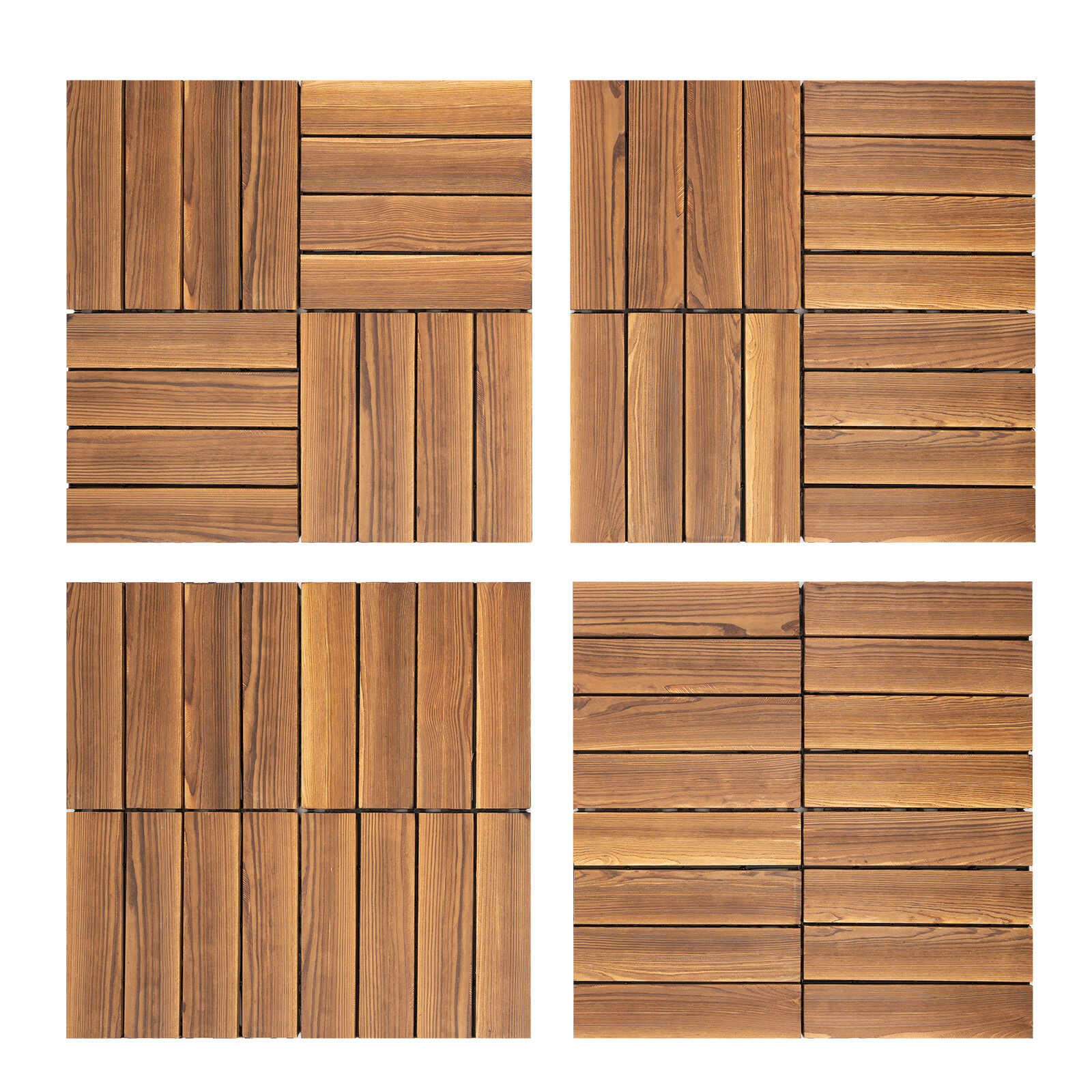 36Pcs Hardwood Interlocking Patio Deck Tiles Wood Flooring DIY Outdoor 12”x12”