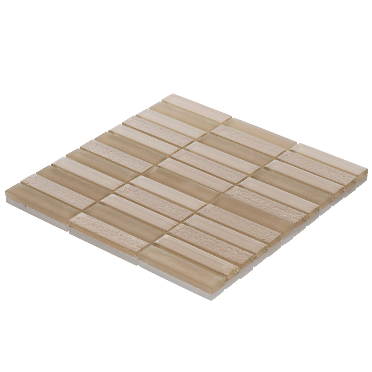 Beige Cream Crystal Glass Mosaic Tile Textured Matte Blend Stacked Backsplash