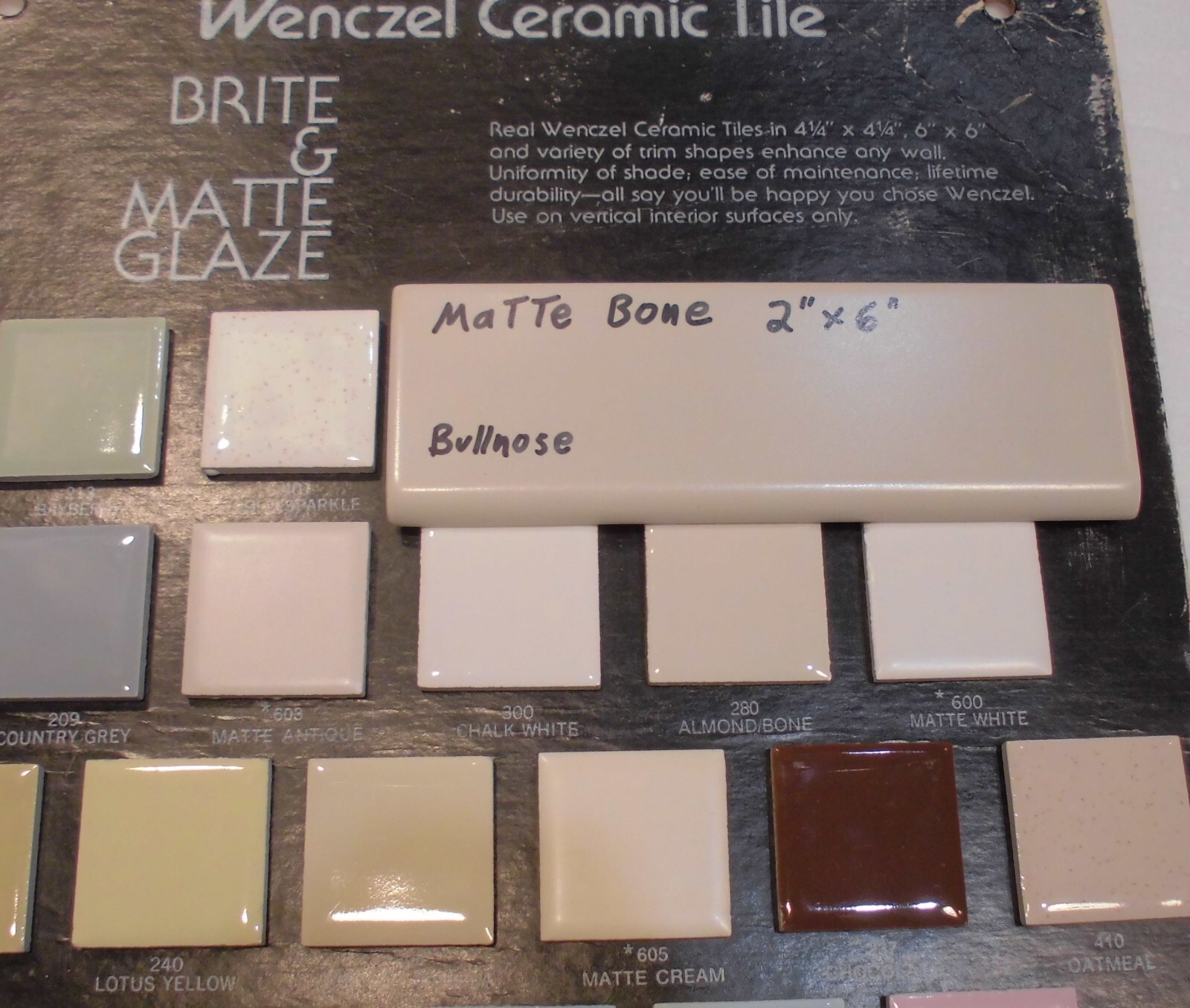 1 pc. Matte Bone – Almond: Ceramic Bullnose Tile 2” X 6” Flat-Surface Type, NEW