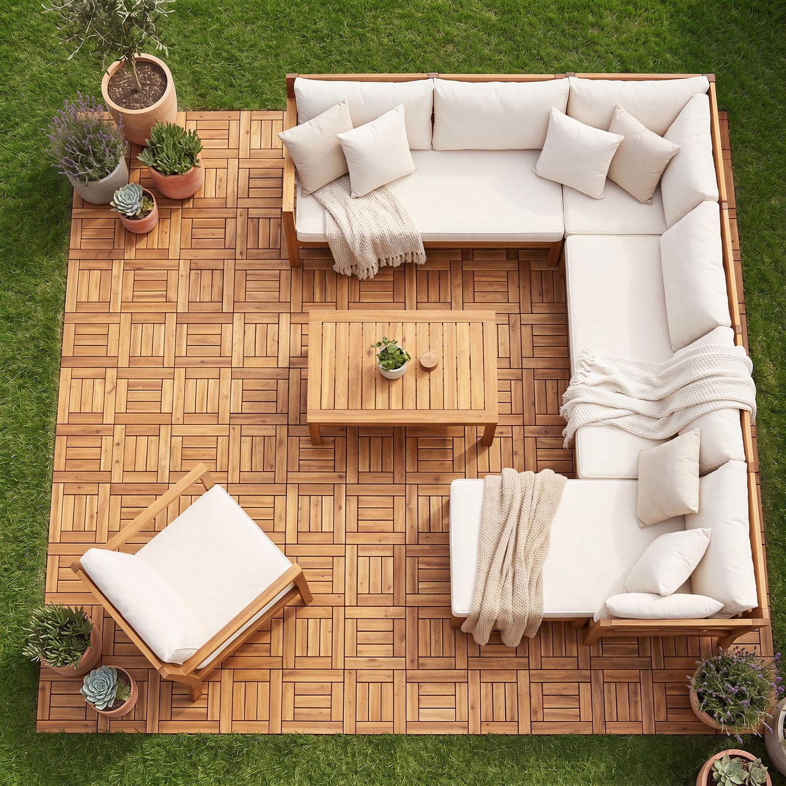 12″ x 12″ Acacia Wood Interlocking Deck Tiles54 PCS Waterproof Flooring Tiles