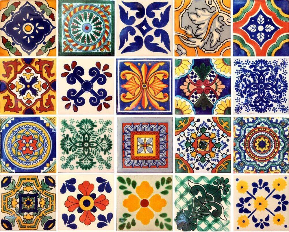 20 ASSORTED 6″ x 6″ TILES MEXICAN CERAMIC HANDMADE MOSAIC ART #005