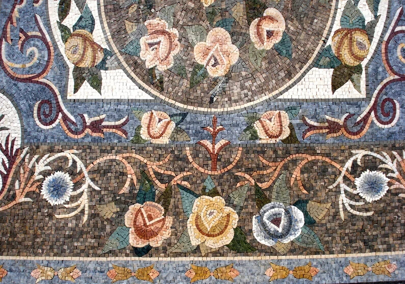FLOWER ART RUG | Marble Stone Square Shape Mosaic Rug | Beautiful Home Handmade
