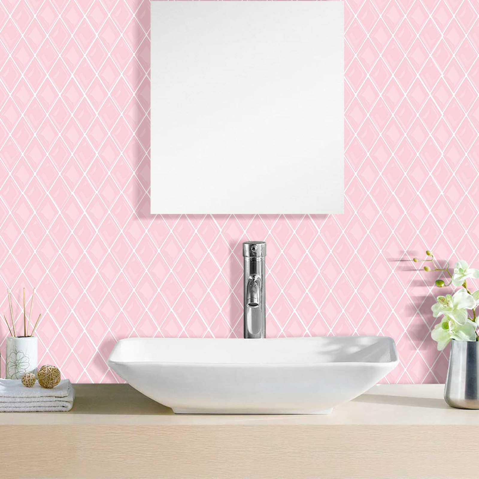 5-Peel and Stick Backsplash Tile Diamond Shape Stick on Backsplash Adhesive T…