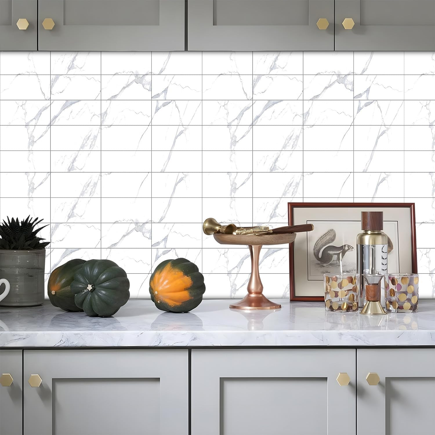 White Marble Backsplash Tiles Peel and Stick for Kitchen Bathroom RV Shower,Smar