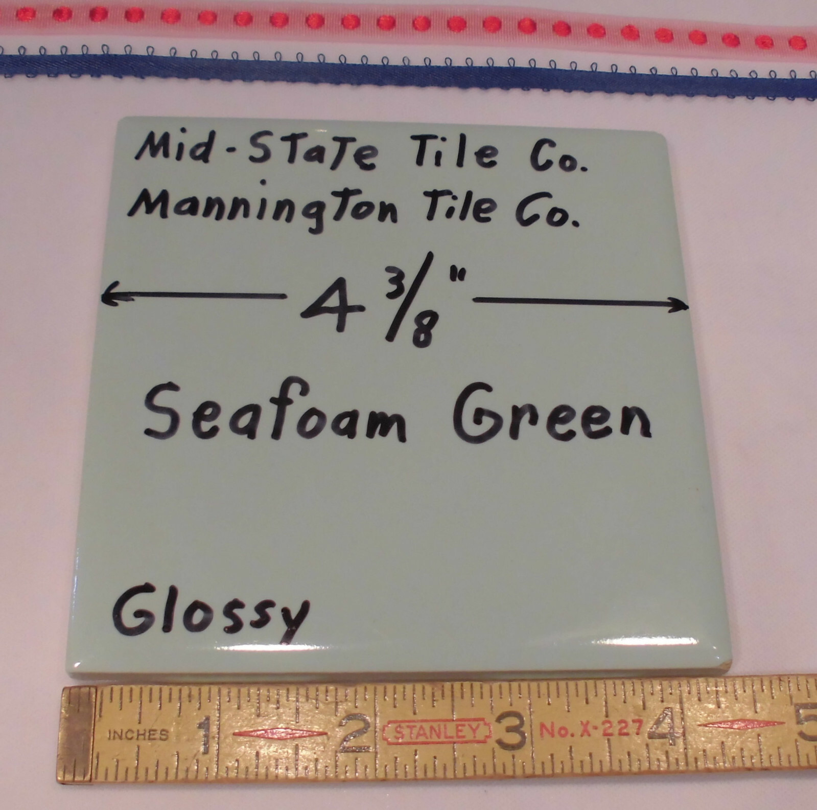 1 pc. Vintage *Seafoam Green* Ceramic Tile 4-3/8 by M.C.T. by Mid-State Co. NOS