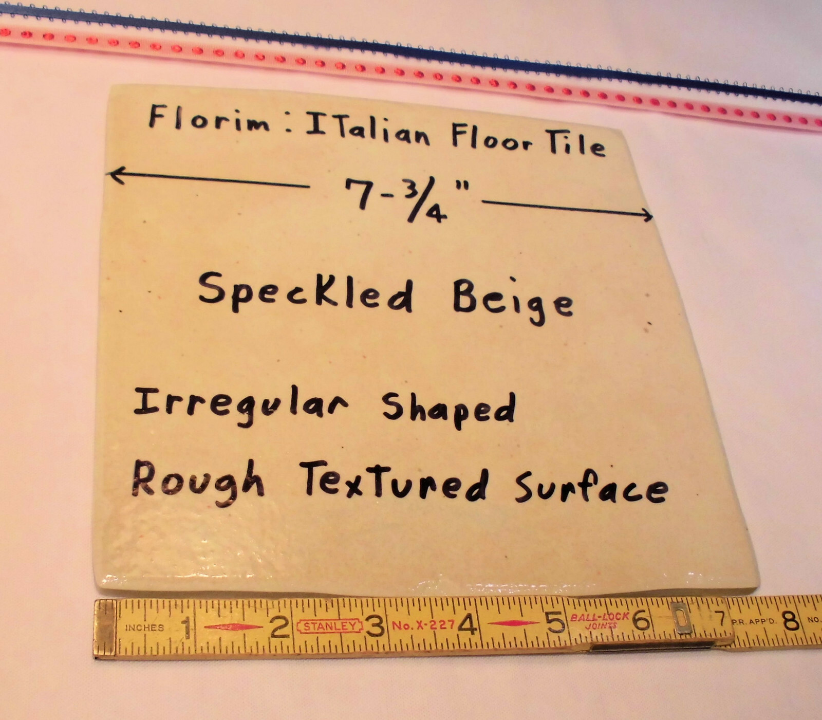 1 pc. Ceramic *Speckled Beige* Ceramic Floor Tile; Rough Textured 7-3/4″ Italian