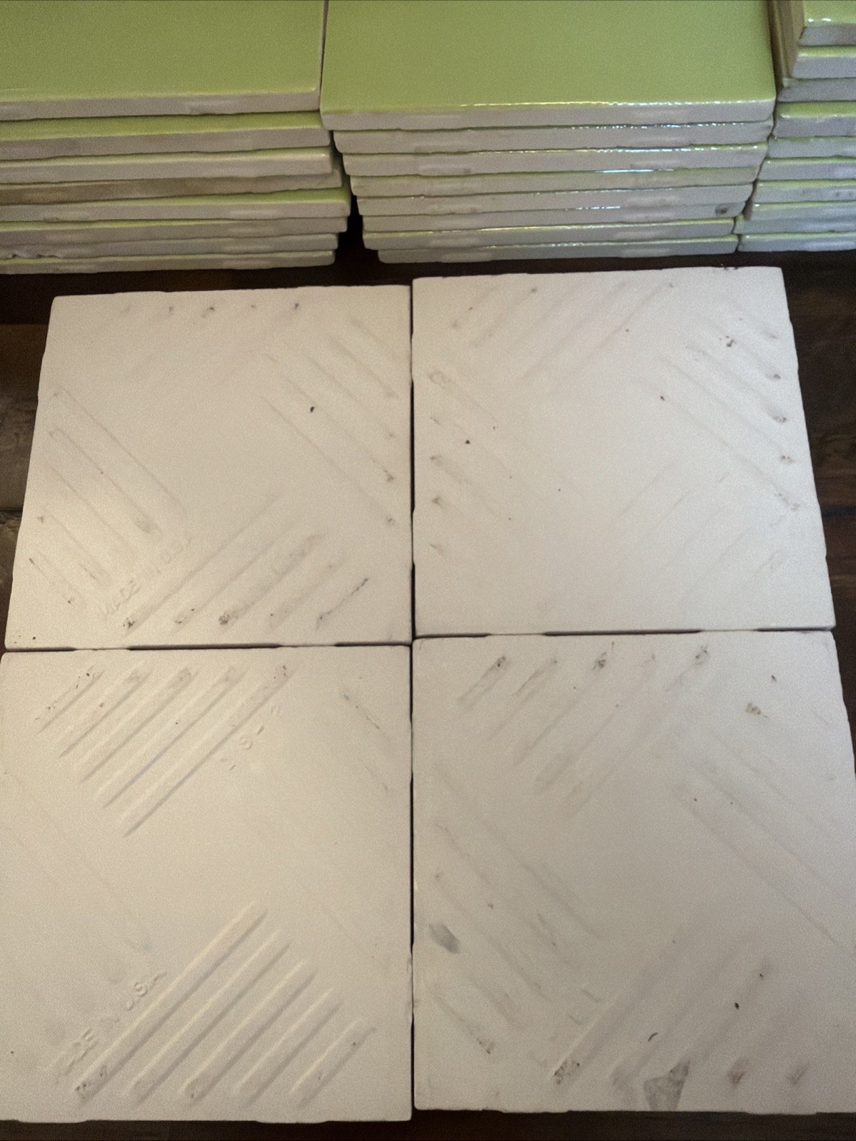 Lot Of 10 Vintage Green Tile Bathroom Replacement Craft Made In USA