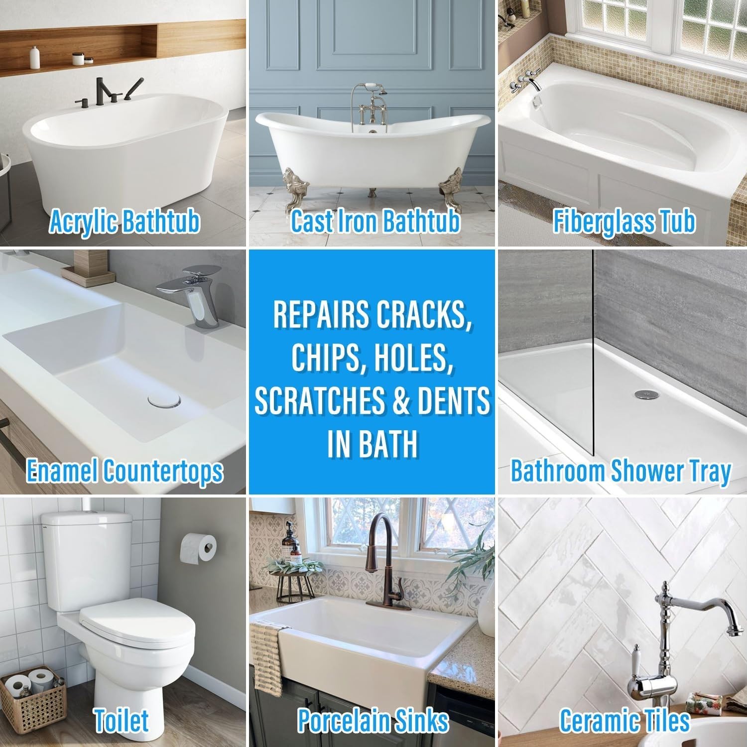 Tub Repair Kit White Tub Chip and Bathtub Repair Kit for Crack, Chips, Scratches
