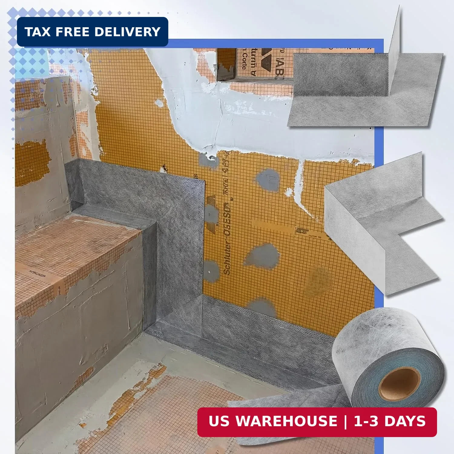 7 Pcs Waterproofing Membrane Kit, 0.42 x 100ft(42 Sq ft) Waterproof Membrane Ban