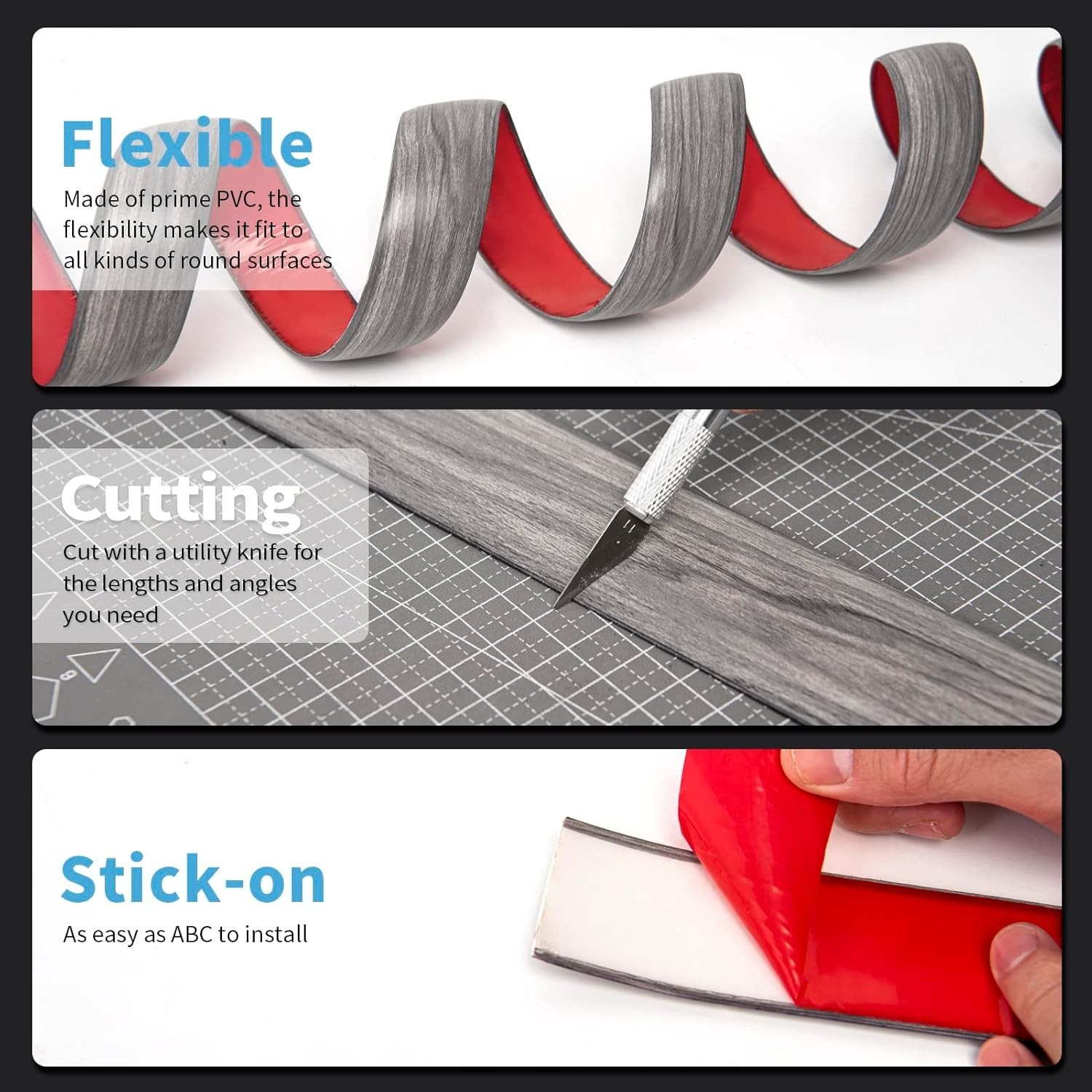 Multi-Surface Self-Adhesive Floor Transition Strip – 4FT Gray Vinyl Solution