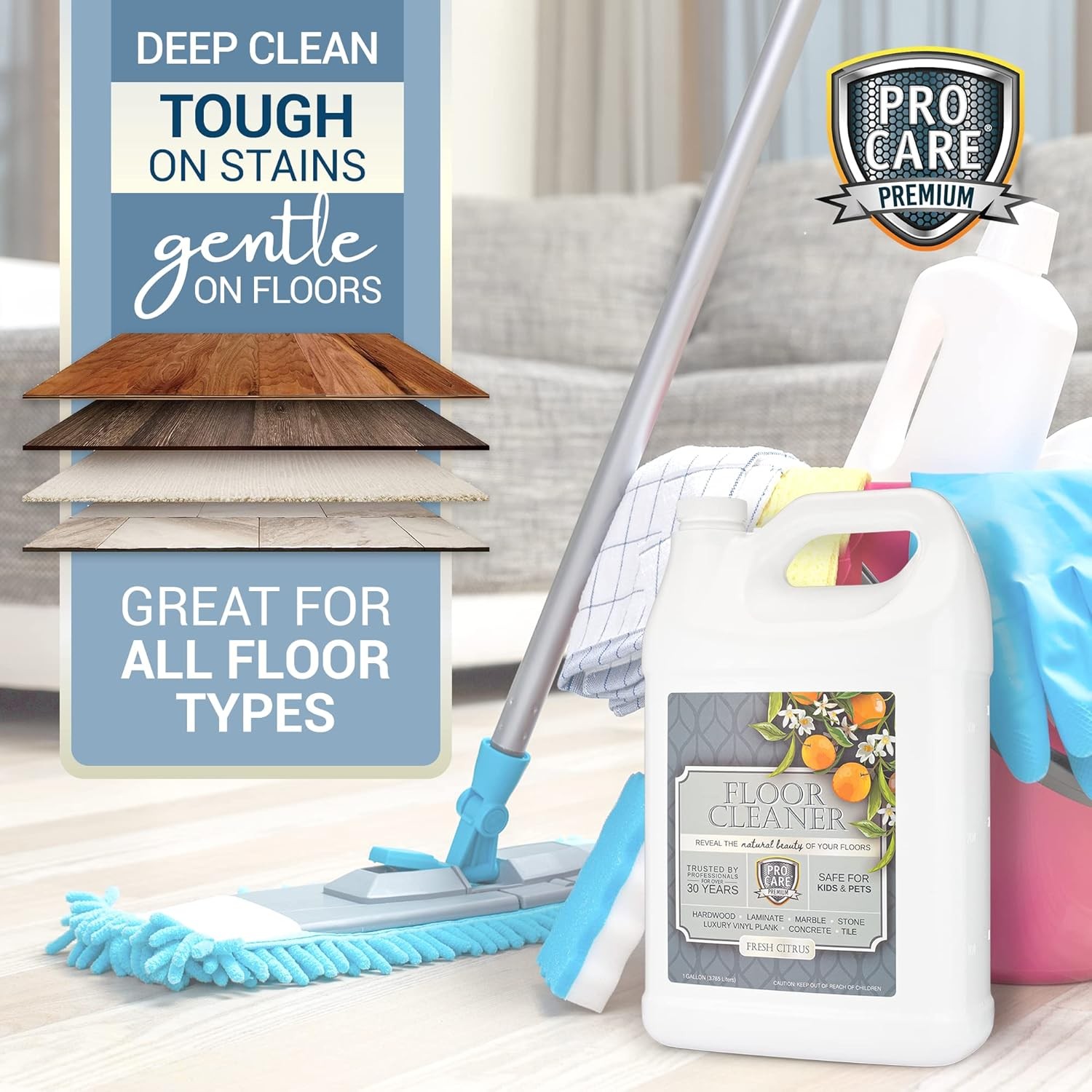 Floor Cleaner (Made in USA)Cleaning Solution with Citrus Aroma – 1 Gal 128 Fl Oz
