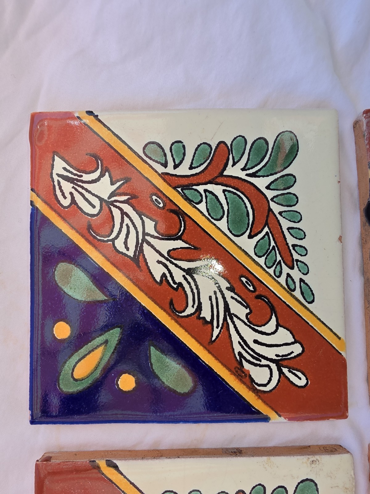 Lot of 4 Hand-Painted Mexican Mosaic Tiles 4×4 Talavera – Zandra Hand Painted