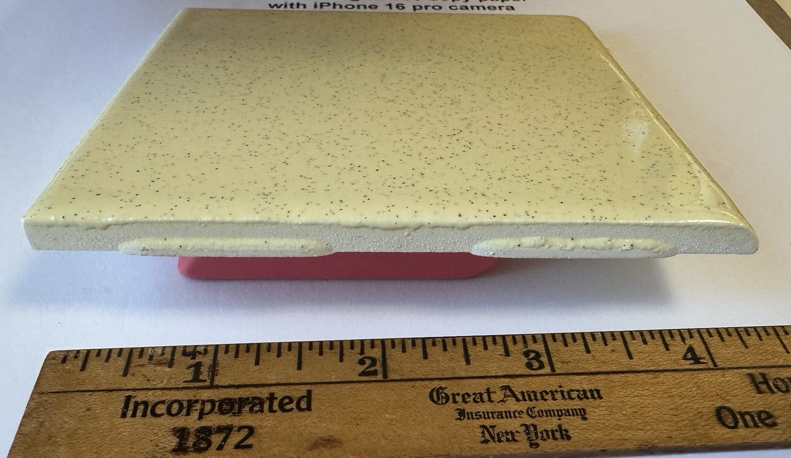 1 pc. Speckled Yellow Color: 4-1/4″ Glossy Ceramic Bullnose Tile, by Oxford Co.